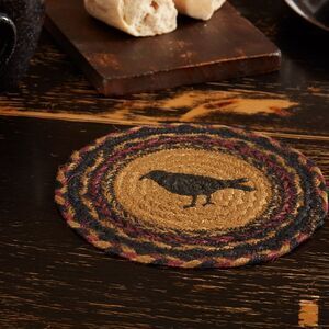 Country Primitive Old Crow Jute Braided 8 inch Table Trivet Fall Raven